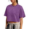 ALSOGO Crop Tops - Maglietta estiva oversize in cotone slavato acido da donna, scollo rotondo largo a pancia nuda, maglietta corta