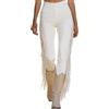 Duohropke Pantaloni da donna in stile retrò, in pelle scamosciata, con nappe, western cowgirl hippie, costume da cowboy, pantaloni con frange, tinta unita, per il tempo libero, bianco, L