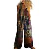 Gienslru Salopette Donna Estiva in Lino 2026 Tuta Intera Boho Chic Stampa Pantaloni Gamba Larga Jumpsuit Baggy Mare e Vacanza Vintage Curvy Taglie Forti con Tasche (M,04)