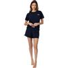 Fila Pigiama Estivo Donna Color Blu Navy. Maglia Maniche Corte, Girocollo, Logo sul Davanti. Pantaloncino Corto con Vita Elastica e Logo. Blu