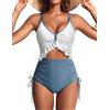 Hanna Nikole Costume da bagno intero da donna, costume da bagno push-up con controllo della pancia, monokini increspato con scollo a V, costume da bagno sexy imbottito con coulisse, Strisce blu e
