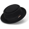 KorhLeoh Cappello da uomo in lana nera, parte superiore piatta, modello Fedora Trilby, unisex (Taglia S/M), M