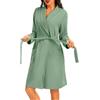 Lovasy Accappatoio Donna Cotone Nido d'Ape Vestaglia Leggera a Maniche Lunghe Kimono in Maglia Waffle Morbido Vestaglia Kimono con Colletto a Revers e Cintura