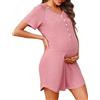 Uniexcosm Camicie Notte Donna, Camicia da Notte Parto Ospedale Camicia da Notte Allattamento con Bottoni Scollo a V Camicia Premaman Manica Corta Raglan Adatto Casa