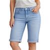NOROZE Bermuda da Donna al Ginocchio, in Denim, Elasticizzati, a Contrasto, con Risvolto, in Denim, con Orlo Arrotolato, Casual, Estivi, Classici, in Cotone, con Tasche, Blu Medio E427