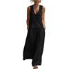Generic Set di lino da donna, 2 pezzi, con bottoni, scollo a V, senza maniche, pantaloni a palazzo, estivi, casual, da viaggio, per vacanze, Nero , XXL