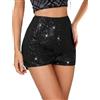 Kfsghdnz Mini pantaloncini da donna Y2K paillettes vita bassa elastico in vita scintilla glitter sexy hot pants party rave, estetico, streetwear, Nero C, L