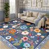 DEFYNEE Tappeto per soggiorno, 240 x 300 cm, stampa floreale vintage, lavabile in lavatrice e antiscivolo, a pelo corto, ideale per soggiorno, camera da letto e sala da pranzo, blu grigiastro