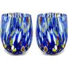 MAZZEGA ART & DESIGN - 2 Bicchieri Acqua Big Colombina in Vetro Soffiati e Lavorati a Mano con Murrine di Murano, linea "I Colori di Murano" 435 ml. Made in Italy (BLU, 2)