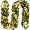 ZYNCUE Ghirlanda di Natale, rampicante di frutta rossa 2,7 m, decorazione natalizia per caminetti, ringhiere per scale, colore oro