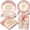 PARTY GO Set di stoviglie per feste, 96 pezzi, rosa oro, 40th