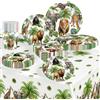FYFLYMT Set Stoviglie Festa Compleanno Tema Safari Giungla per 20 Ospiti | 81 Pezzi Addobbi Decorazioni Animali Giungla Piatti Carta, Bicchieri, Tovaglioli e Tovaglia