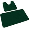 Rururug Set di 2 tappeti in morbida microfibra per bagno e WC, con ritaglio, antiscivolo, lavabile, verde, 50 x 80 + 50 x 40 cm