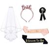 TSHAOUN 5 Addio al Nubilato Decorazione, Bride to be Satin Sash| Bianco Velo| Diadema Della Corona und Set Nastro Distintivo da Sposo per addii al Celibato, fidanzamenti, Matrimoni