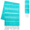 LAYNENBURG telo mare premium con frange annodate a mano - 100% cotone Telo fouta hammam XXL 100x200 cm - OEKO-TEX 100 - telo hamam grande - asciugamano sauna e pestemal (Aqua)