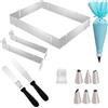 Yolistar Stampo per Dolci Rettangolare Regolabile in Acciaio Inox con Divisori - Cornice per Torte Flessibile (Altezza 5cm) - Ideale come Teglia per Torte, Mousse e Tiramisù - Include Sac à Poche e Bo