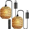 GOMETY Set da 2 Lampade a Sospensione a Batteria con Telecomando, Lampada Sospesa Senza Fili LED Dimmerabile, Lampada da Esterno IP66, Lanterna Sospesa per Giardino, Balcone, Terrazza, Decorazione Boho