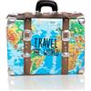 Logbuch-Verlag Salvadanaio valigia ceramica apribile: cassa risparmio viaggio con mappa mondo, porta soldi vacanze, idea regalo matrimonio e compleanno, scatola risparmiare per adulti e bambini, 14 x 13 x 6 cm