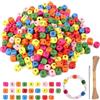 jwogngls 300 Pezzi Perline Legno con Lettere, 10mm Perline di Legno con Alfabeto, A-Z Perline Lettere, Colorate Perline con Lettere Alfabeto Legno con Spago e Aghi Smussati per Creazione di Gioielli