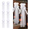 SMTCM Set di 8 fiocchi da matrimonio con code di tulle bianco, fiocchi lunghi per sedie, decorazioni per il corteo nuziale, decorazioni per le panche della chiesa, fiocchi regalo per la decorazione