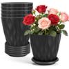 Exsink Set di 6 Vasi da Fiori,Vaso per Piante da Interno Decorativi, Vasi da Fiori in Plastica con Drenaggio Vasi per fiori da interni,con Sottovaso,per Balcone, Giardino (Nero)