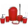 GMMH - Set di 6 accessori da bagno, con dispenser per sapone, porta saponetta e scopino per WC (rosso)