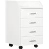 Vinsetto Schedario da Ufficio con 4 Cassetti, Ruote a Freno, Cassettiera Scrivania per Lettera Documenti, Ripiano, Cassettiera Ufficio per Studio Sotto Scrivania, 40x36x65 cm, Bianco