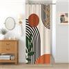 Uiiooazy Tenda Doccia Antimuffa, Tenda da Doccia Piccola 90x180cm Terracotta Boho Chic Foglie Verde Astratta Arancia Tende da Bagno Tessuto Lavabile Impermeabile Tende per Vasca da Bagno con 6 Anelli