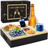 Nokwocy Couchbar - Contenitore per snack con scatola regalo, in legno, per divano e divano, con ciotole per snack in acciaio inox, organizer per snack bar, coperchio rimovibile (Nero)