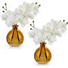 Hollyone 2 orchidee artificiali bianche con vaso di vetro ambra, decorazione di piante artificiali, orchidee, fiori artificiali in vaso con fiori reali, orchidee, finte, bonsai artificiali, per hotel,