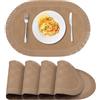 fanquare Tovaglietta Ovali in Pelle Sintetica PVC con Frange 4 pezzi,Tovagliette da Tavola Marrone Lavabili Antiscivolo Resistenti al Calore per Tavolo da Pranzo Cucina Ristorante