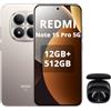 XIAOMI Redmi Note 15 Pro 5G 12GB+512GB Smartphone,MTK Dimensity 7400-Ultra,6.83 AMOLED Display 200MP Fotocamera, Batteria 6580mAh, IP68,Caricatore Non,Titanio,incluso cuffie smart incluse nero