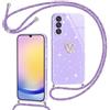 Yichxu Cover con Cordino per Samsung Galaxy A25 5G, Custodia Glitter con Collana Tracolla, Motivo Cuore TPU Silicone Brillantini Antiurto AntiGraffio Case, Laccio Collo Case per samsung A25 5G, Viola