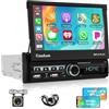 Motorsi Autoradio Android 1 Din con Wireless Carplay, Motorsi 7 Radio con IPS Schermo Retrattile Elettrico, Stereo Auto Bluetooth con Schermo, Android Auto/MirrorLink/FM/2 USB/EQ/SWC + Telecamera Posteriore