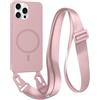 FMPCUON FNPCUON Cover Magnetica con Cordino per iPhone 13 Pro Max Compatibile con MagSafe,Ricarica Wireless, Placcatura Disegno Custodia con Collana Laccio Tracolla Regolabile Case.Rosa