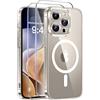 Qasyfanc Magnetica Cover per iPhone 15 Pro Max, Trasparente | Compatibile con MagSafe,con 2 Pezzi Vetro Temperato Pellicola, Cover Clear Slim Fit Antiurto Militare Antigiallo