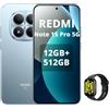 XIAOMI Redmi Note 15 Pro 5G 12GB+512GB Smartphone,MTK Dimensity 7400-Ultra,6.83 AMOLED Display 200MP Fotocamera, Batteria 6580mAh, IP68,Caricatore Non,Blu,incluso Smart Watch