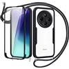 Jrkvniv Cover per Xiaomi Redmi 14C con Cordino,360 Gradi Trasparente Custodiacon con Protezione Schermo Integrata,Bumper Rugged Custodia con Regolabile Tracolla Corda Collana per 6.88-Nero