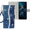 SEHEYA Cover a Libro per Samsung Galaxy A03S Custodia Portafoglio Glitter Borsa Caso Brillantini Cordino da Polso Portacarte Chiusura Magnetica Cavalletto Luccicante Case, Blu