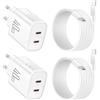 ViSSKO Caricatore 40W per iPhone 17 Pro Max, 2 Pezzi Adattatore USB-C Doppio Porta con Cavo da 1,8 Metri per iPhone 17/17Pro/17Air/16/15, per iPad