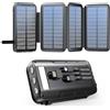rsesun Powerbank solare 20000 mAh, caricatore solare con 3 cavi QC4.0 22,5 W, USB C 20 W, funzione di ricarica rapida, con 4 pannelli solari e 3 torce a LED per smartphone, tablet, campeggio(Nero)