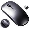 Wcawnlt Mouse WIreless Ricaricabile Ultra Sottile 2.4G + Bluetooth, Mouse Silenzioso Design, Ricevitore USB, Mouses Ergonomico Wireless per Portatili, Compatibile con PC, Macbook, Tablet (Grigio)