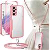 Yutwo Cover per Samsung Galaxy A53 5G con Cordino, Custodia Trasparente Antiurto 360° per Samsung Galaxy A53 5G con Laccio, Pad e Gancio Rimovibili e Laccetto Regolabile, Rosa