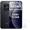 XIAOMI Redmi Note 15 Pro 5G 12GB+512GB Smartphone,MTK Dimensity 7400-Ultra,6.83 AMOLED Display 200MP Fotocamera, Batteria 6580mAh, IP68,Nero,Con caricatore da 120W