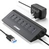 JESWO Hub USB attivo 3.0 con alimentatore di rete, hub USB 3.0 in alluminio, 7 porte, distributore USB, 5 Gbps, con alimentatore di rete 5 V/4 A e cavo da 100 cm, per PC, laptop, compatibile con