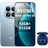 XIAOMI Redmi Note 15 Pro 5G 12GB+512GB Smartphone,MTK Dimensity 7400-Ultra,6.83 AMOLED Display 200MP Fotocamera, Batteria 6580mAh, IP68,Caricatore Non,Blu,incluso cuffie smart incluse blu