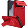 xinyunew custodia per Google Pixel 8 Pro con ring stand magnetico, cover militare antiurto con protezione fotocamera scorrevole compatible with MagSafe ricarica wireless Rosso