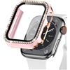 EIHAIHIS Custodia Bling per Cover Apple Watch 44mm, Bumper Protettivo PC Rigido con Pellicola Protettiva per Schermo in Vetro Temperato per iWatch Series 6 5 4 SE, Rosa+Oro Rosa