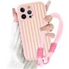 Paovkoi Cover per iPhone 15 Pro con Cordino, Aesthetic estate Stripes Striped Righe Disegni Custodia con Tracolla Laccio Collana, Rosa Silicone Bumper Protettiva Custodie per iPhone 15 Pro 6,1'' - 01