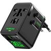 wollz Adattatore da viaggio, caricabatterie universale mondiale con spina europea GaN 30W, 4 porte (1 AC, 1 USB-A, 2 USB-C), per USA, Europa, UK, AUS, Giappone, nero